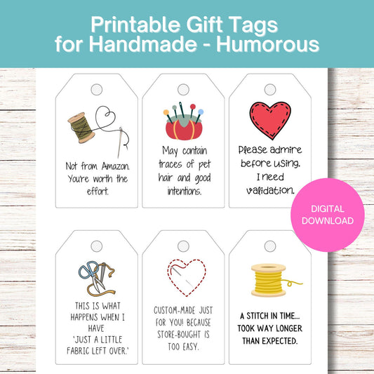 Printable Funny Gift Tags for Handmade quilt crochet knit sewing Items – Set of 6 Humorous Tags for Handmade Gifts PDF