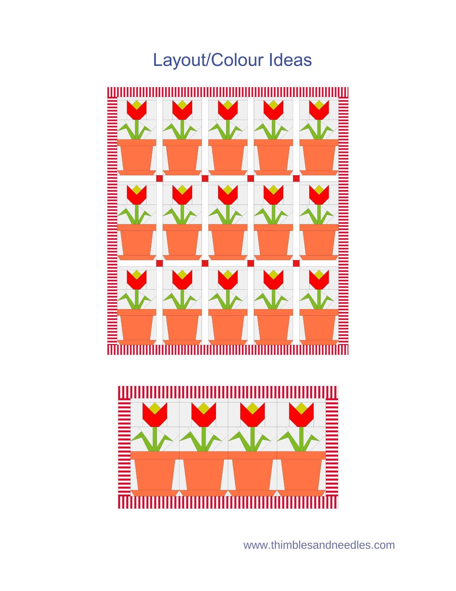 Flower Pot FPP Foundation Paper Piecing quilt block pattern Digital Download