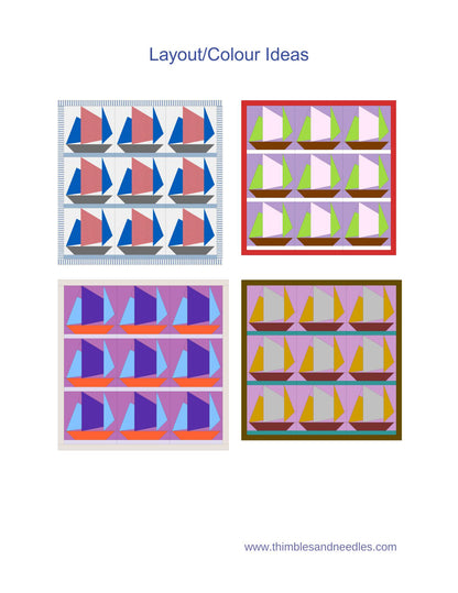 Sailboat Block 3 FPP Foundation Paper Piecing quilt block pattern Digital Download