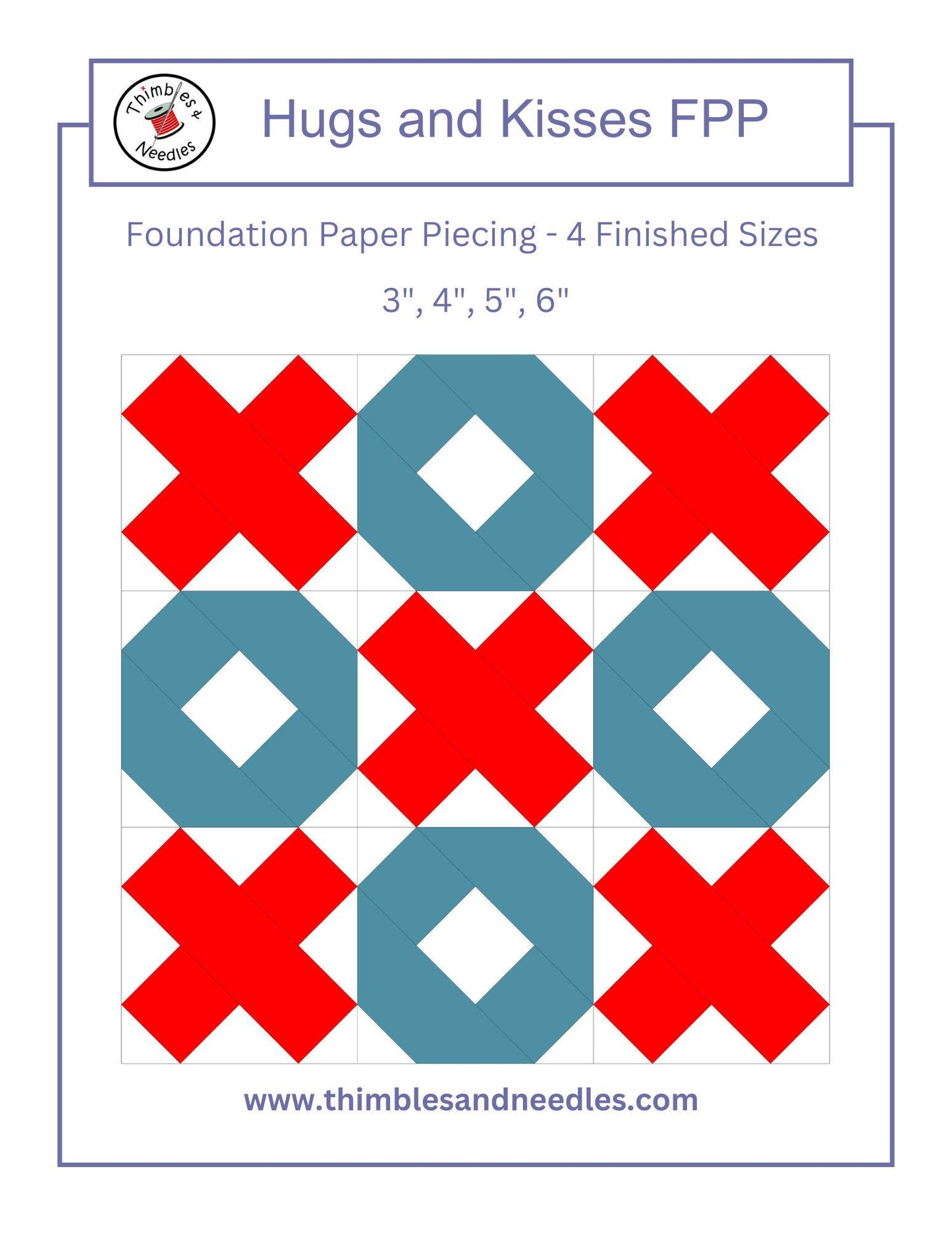 Hugs and Kisses FPP Foundation Paper Piecing quilt block pattern Digital Download