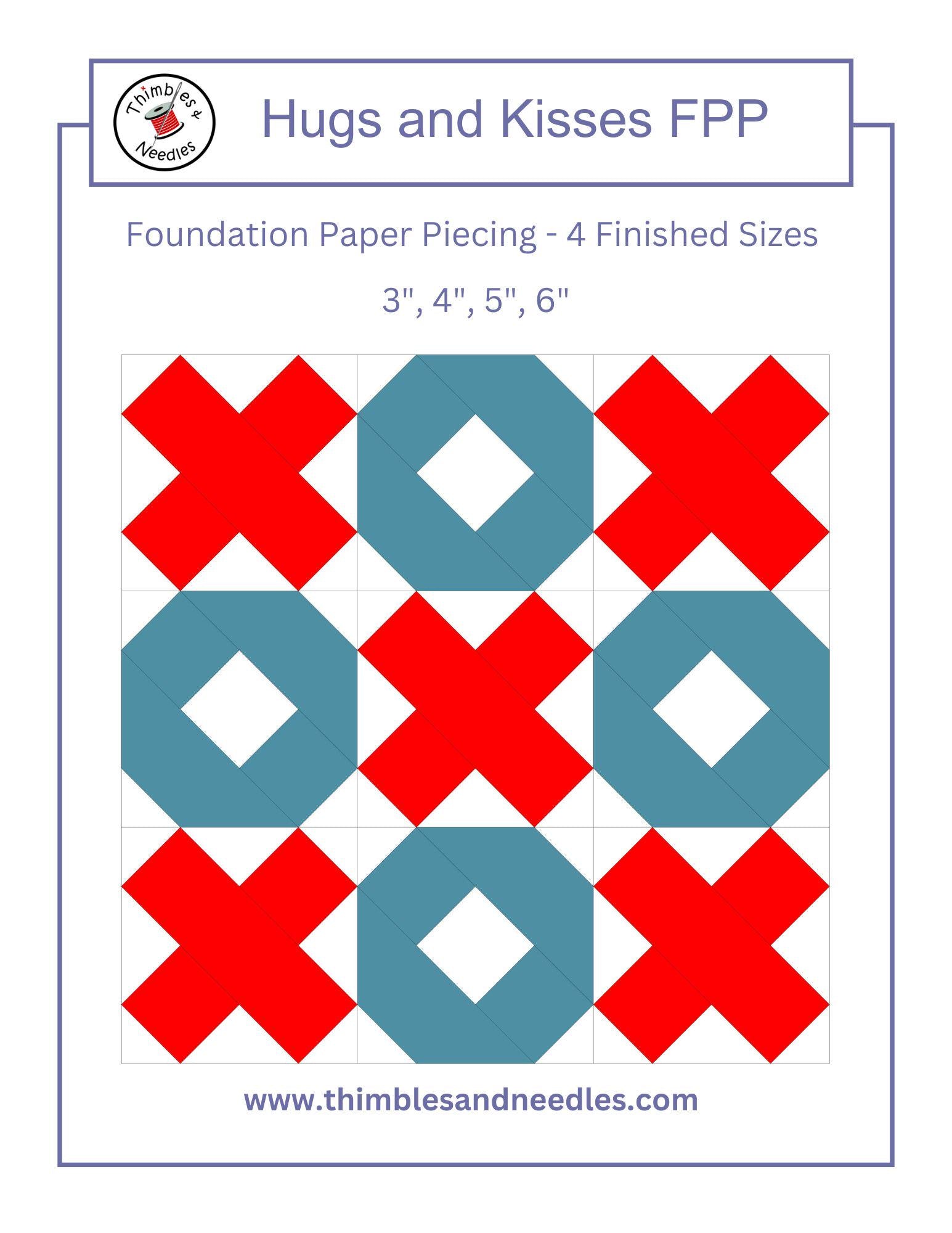Hugs and Kisses FPP Foundation Paper Piecing quilt block pattern Digital Download