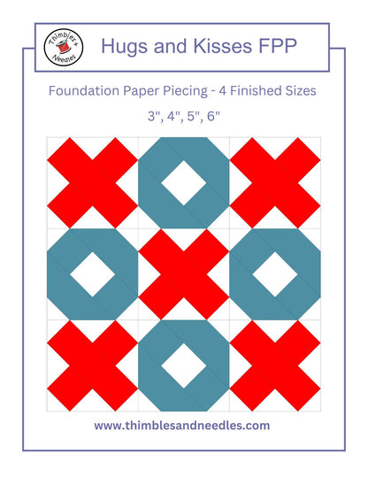 Hugs and Kisses FPP Foundation Paper Piecing quilt block pattern Digital Download