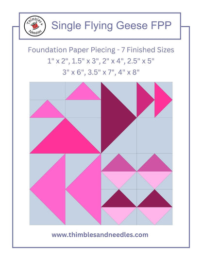 Single Flying Geese FPP Foundation Paper Piecing quilt block pattern Digital Download