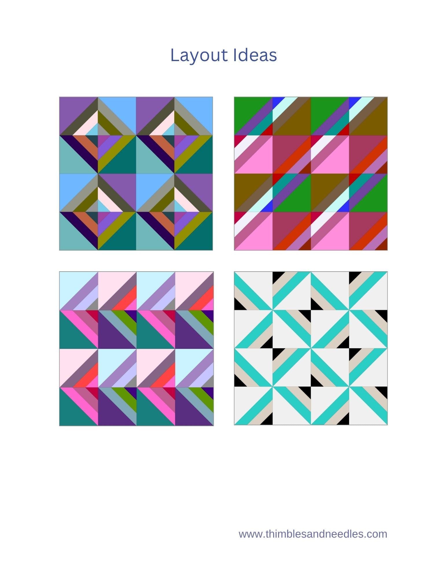 String Half Square Triangle Block 2 FPP Foundation Paper Piecing quilt block pattern Digital Download