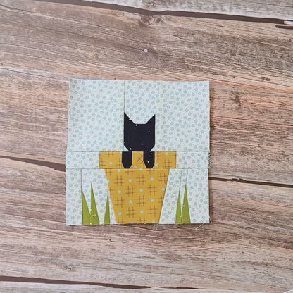 Cat in a Flowerpot Foundation Paper Piecing (FPP) Pattern