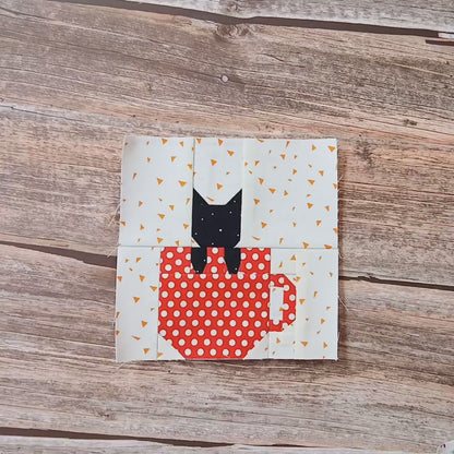 Cat in a Mug Foundation Paper Piecing (FPP) Pattern