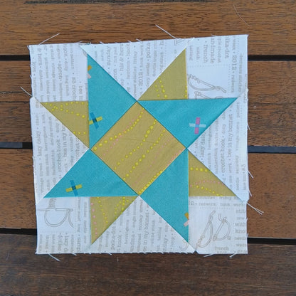 Foundation paper pieced Pirouette Star quilt block pattern by Thimbles and Needles